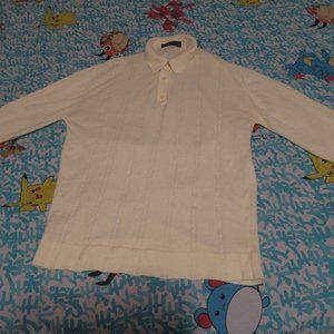 VTG 70s Thane Collared Button Cable Knit Polo Sweater M Pale Yellow Made in USA